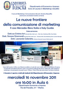 Locandina incontro Mercedes Benz Italia con Prof. Americo Bazzoffia nel Dipartiment